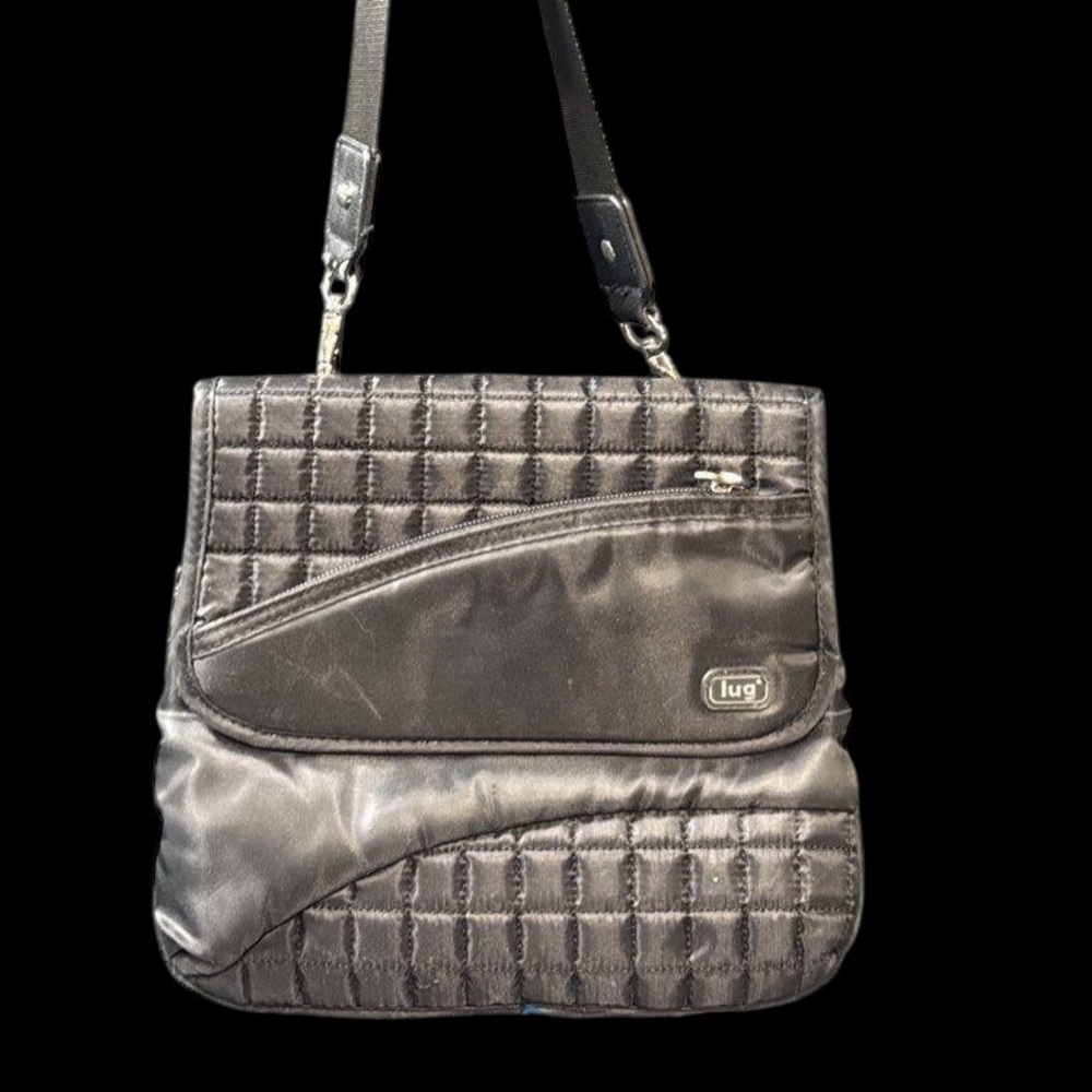 Lug Black Quilted Somersault Crossbody Bag Purse Silver Hardware